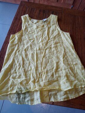 SIGRID OLSEN 100% linen button back sleeveless top in lemon yellow (M)